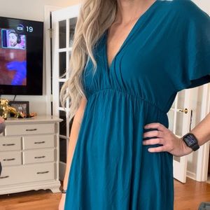 Teal vneck dress